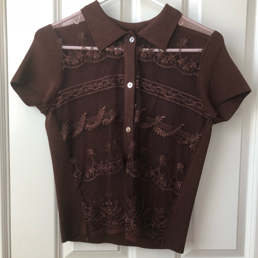 Vintage Brown Mesh Top